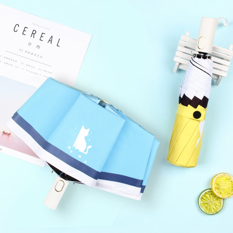 Small Fresh Three-Fold Automatic Black Rubber Sunscreen Umbrella Cartoon Cat Sunny Rain Umbrella