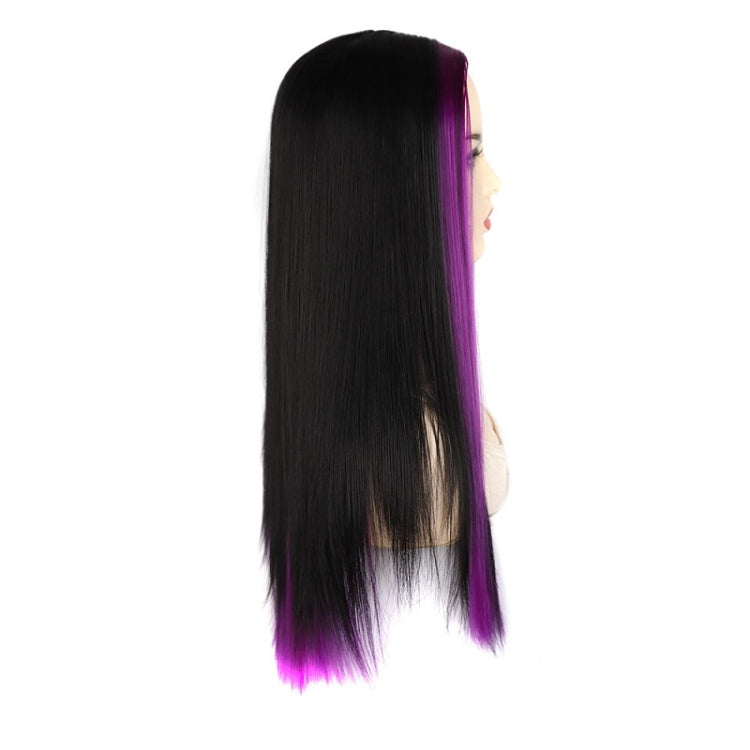 Fashion Medium Haircut Side Bangs Highlight Color Long Straight Wig