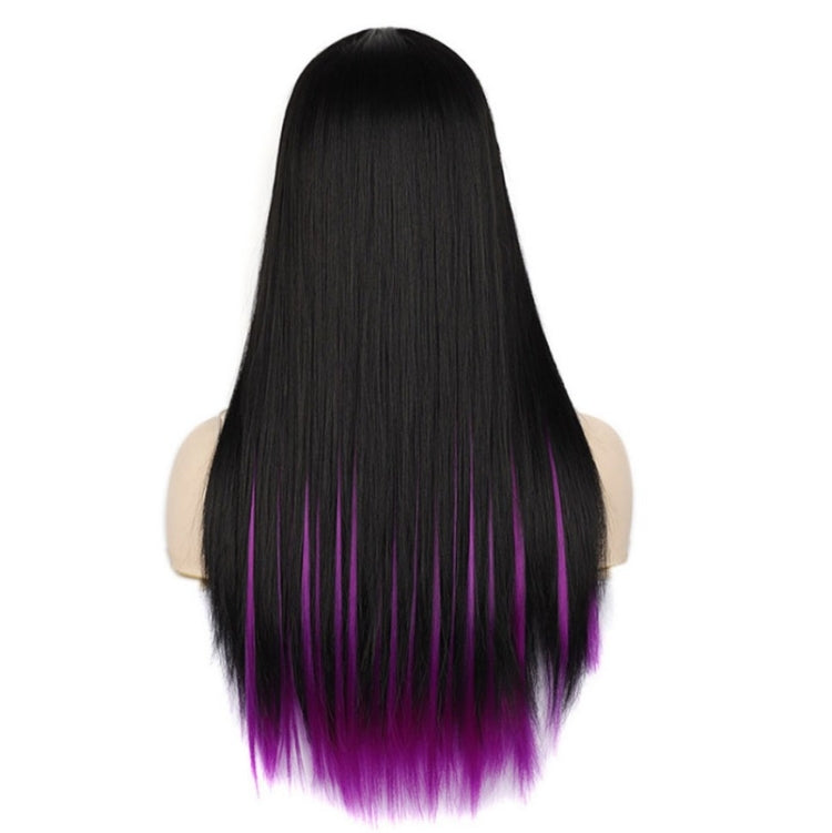 Fashion Medium Haircut Side Bangs Highlight Color Long Straight Wig