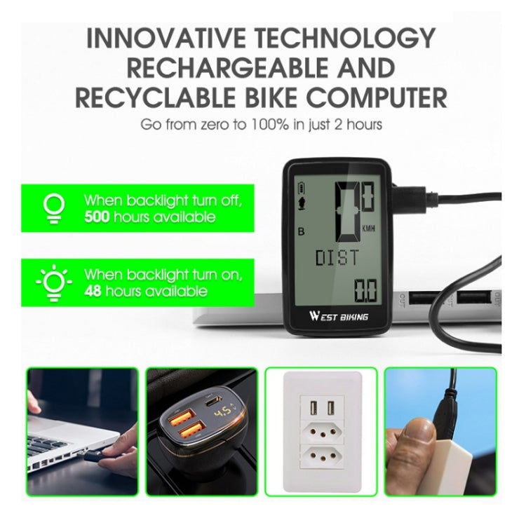 WEST BIKING Mountain Road Bike Five Language Code Table USB Riding Wireless Code Table Speedometer