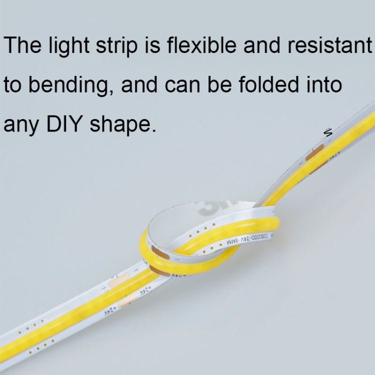 1m 24V 320 Beads 12W 8mm Wide COB Adhesive Decorative LED Light Strip