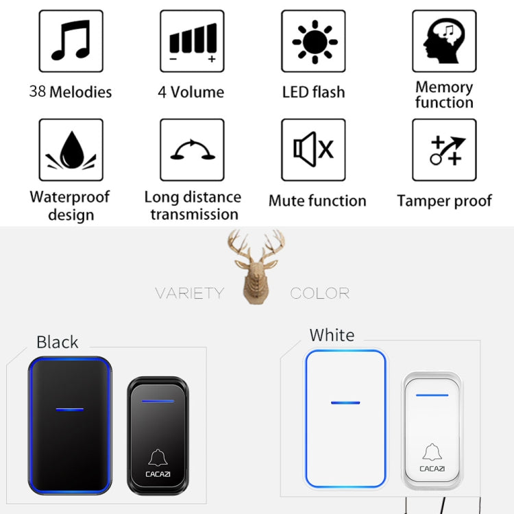 CACAZI Home Smart Digital Wireless Doorbell Remote Electronic Doorbell Elderly Pager
