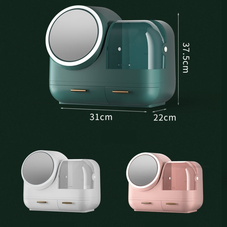 Mirror Desktop Makeup And Dustproof Drawer Storage Box With LED Light