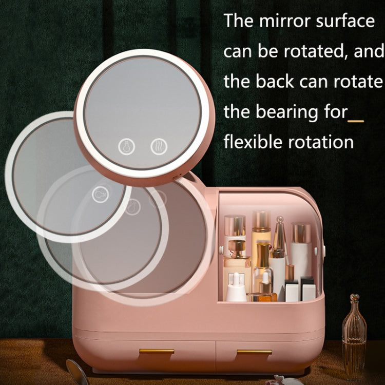 Mirror Desktop Makeup And Dustproof Drawer Storage Box With LED Light