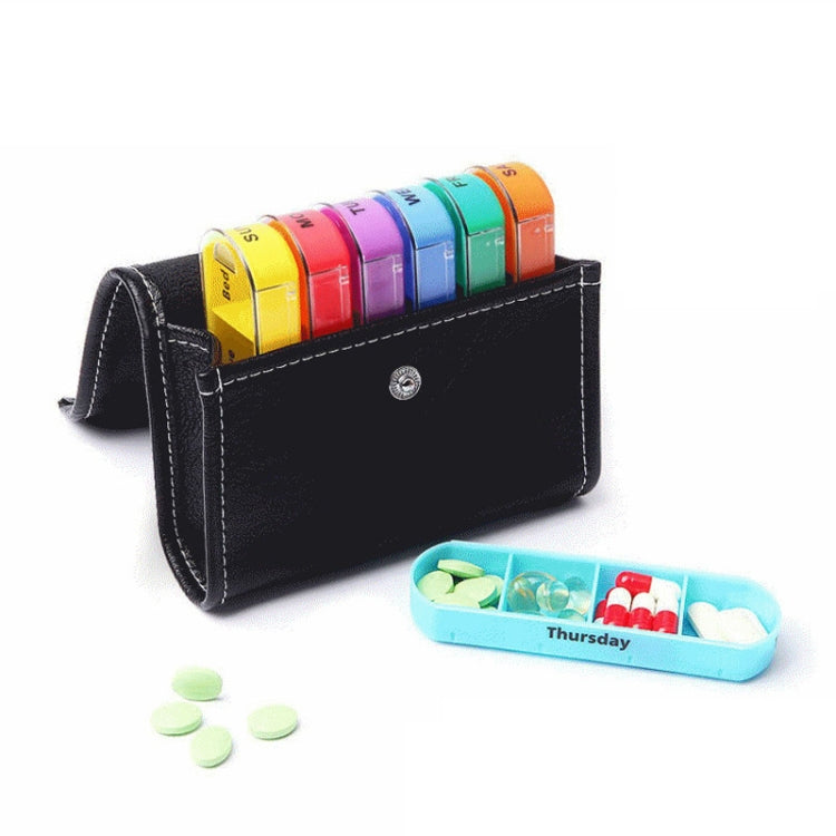 Notebook-Style 28-Compartment Portable Pill Box&Leather Bag