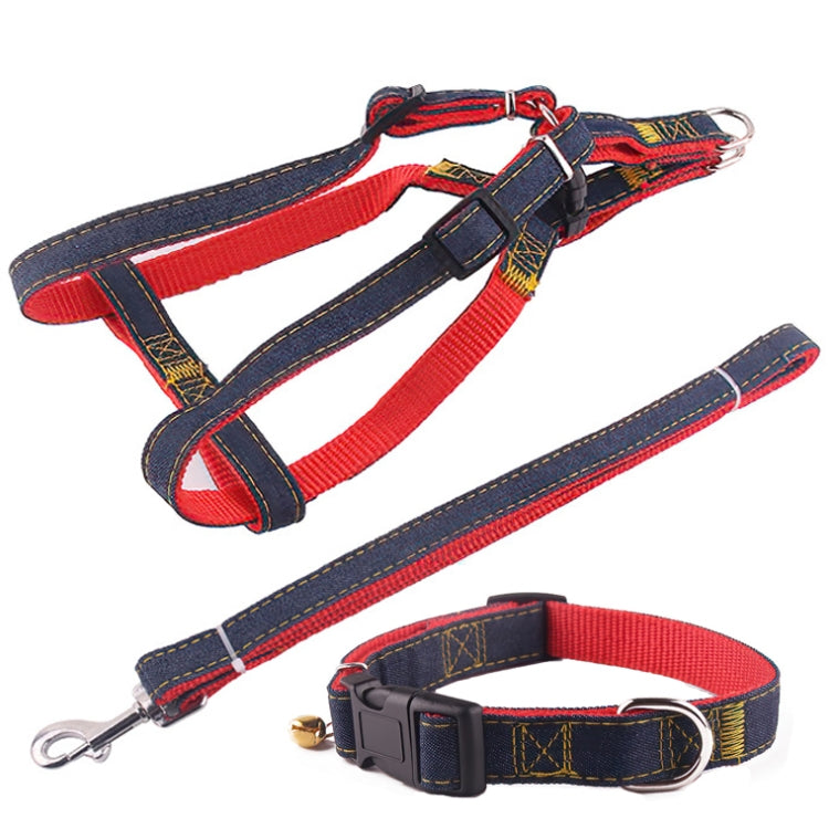 BG-Q1025 Leash+Chest Strap+Collar Thickened Strong Denim Pet Dog Leash Set