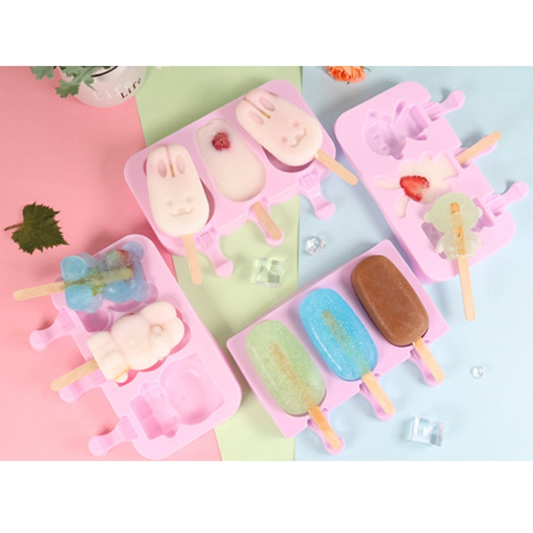 Cute Cartoon Silicone Ice Cream Popsicle Mold with Lid & Stick