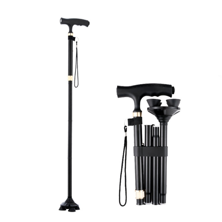 TBS-009 Four-Legged Folding Elderly Crutches Aluminum Alloy Light And Multifunctional Non-Slip Crutches With Light