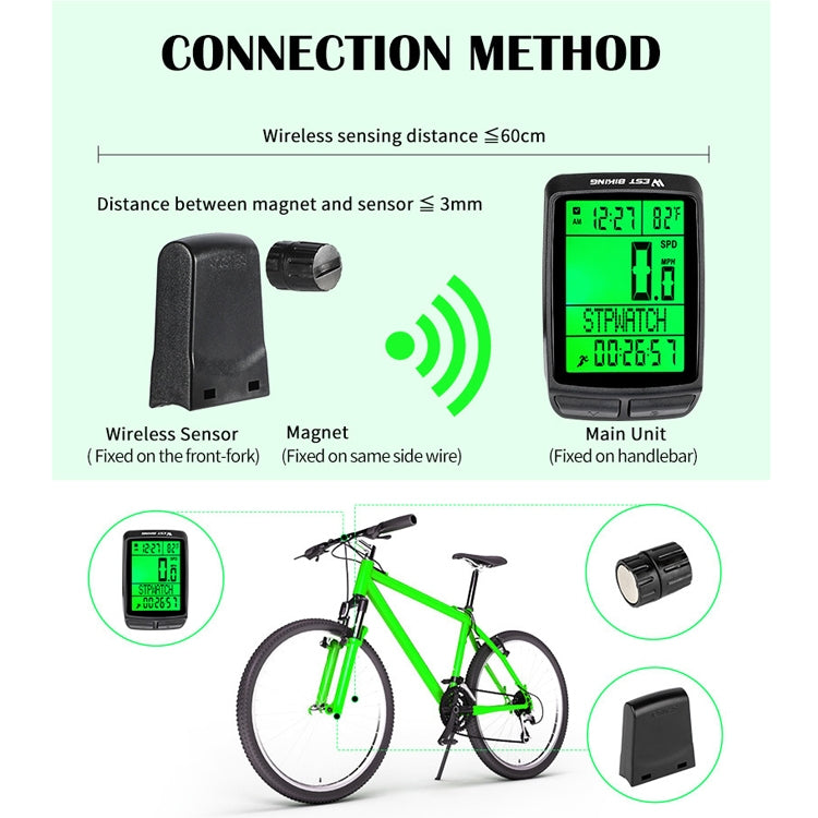 WEST BIKING 5 Languages Bicycle Waterproof Backlight Multifunction Wireless Odometer Speedometer