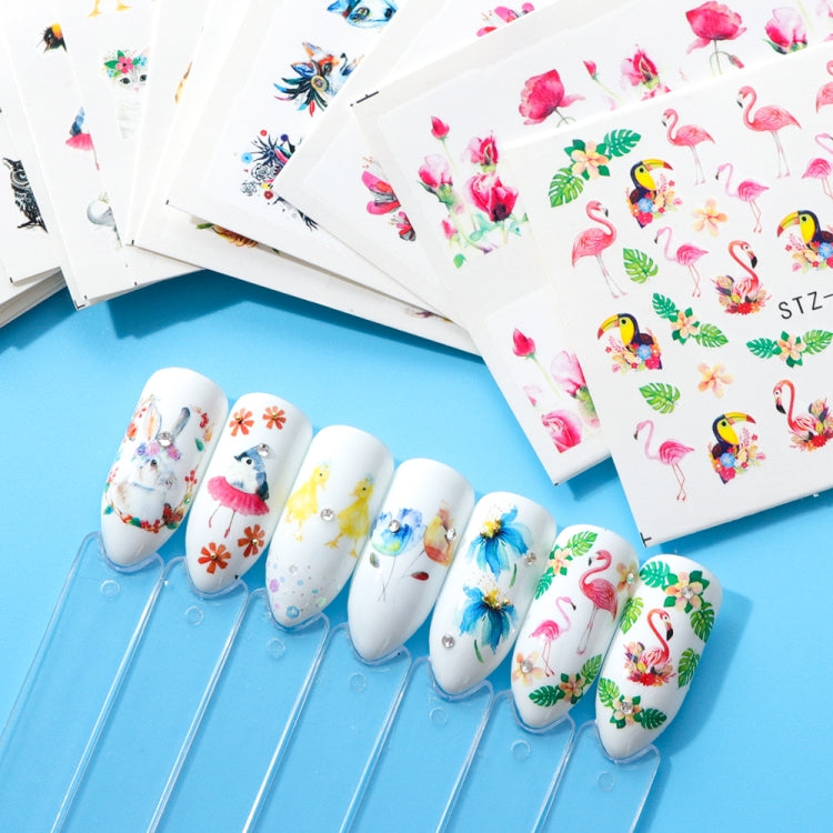 5 PCS Flamingo Nail Stickers Water Decals Cute Animals Rabbit Owl Wraps Flora Watermark Adhesive Decoration Manicure