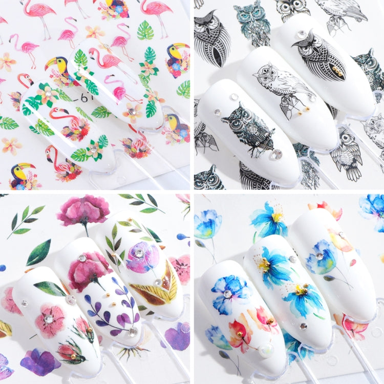 5 PCS Flamingo Nail Stickers Water Decals Cute Animals Rabbit Owl Wraps Flora Watermark Adhesive Decoration Manicure