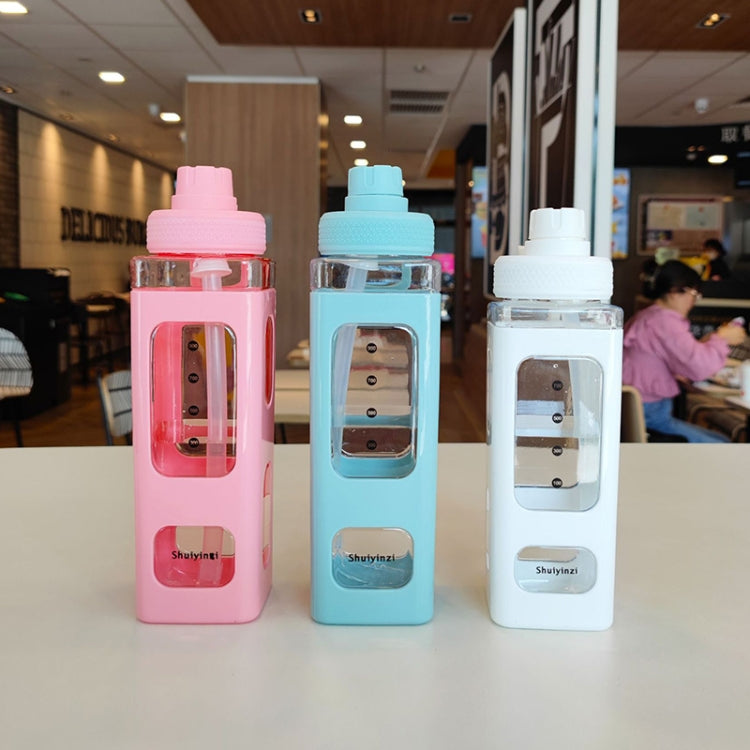 Square Plastic Water Cup with Straw Outdoor Sports Large-Capacity Portable Kettles, Colour: 700ml (White)