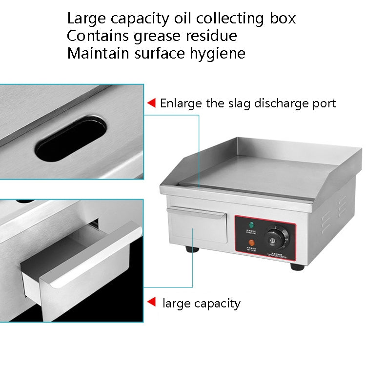 Fuyi Commercial Desktop Electric Stove Stainless Steel Body Cast Iron Skewers Pancake Electric Griddle, EU Plug