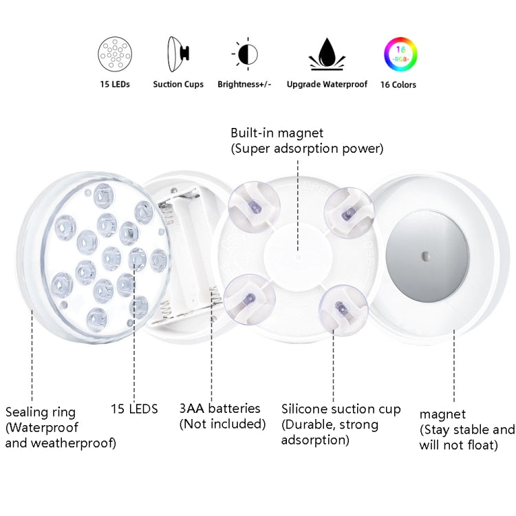 15 LEDs RF Remote Control Diving Light Magnetic Waterproof Pool Lamp, Spec:
