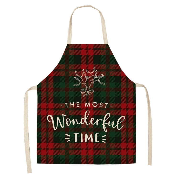 Christmas Plaid Series Cotton And Linen Apron Household Cleaning Overalls