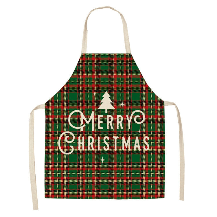 Christmas Plaid Series Cotton And Linen Apron Household Cleaning Overalls