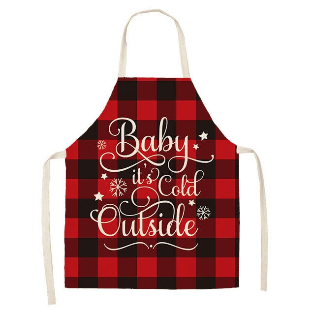 Christmas Plaid Series Cotton And Linen Apron Household Cleaning Overalls