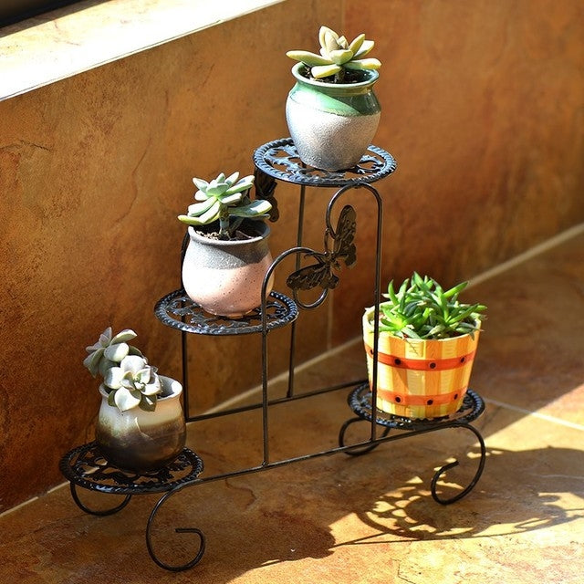 Mini Wrought Iron Multi-function Flower Pot Flower Stand for Office Desktop Sill Balcony