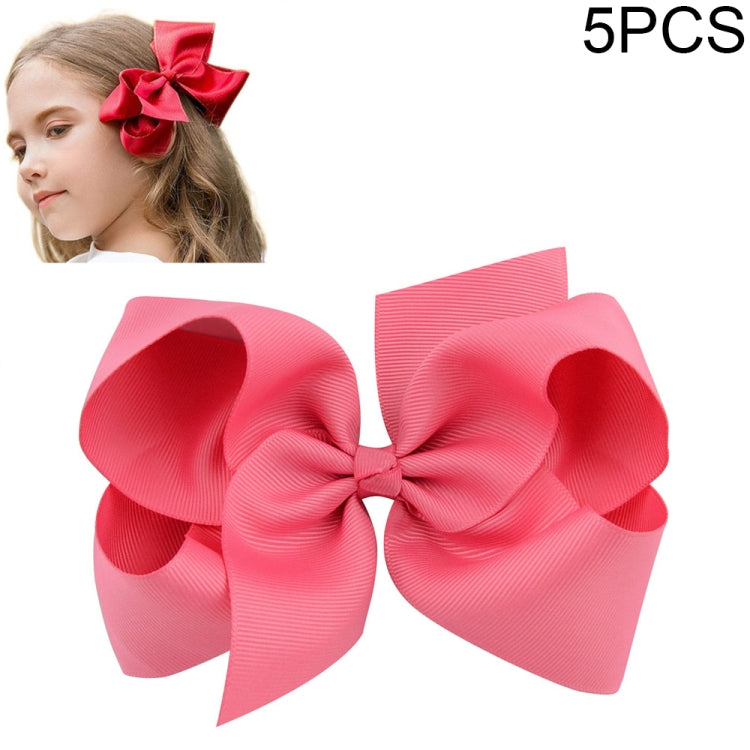 5 PCS 6 Inch Colorful Kids Girls Big Solid Ribbon Hair Bow Clips