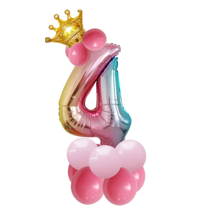 T2001 Birthday Gradient Digital Crown Aluminum Film Balloon Set