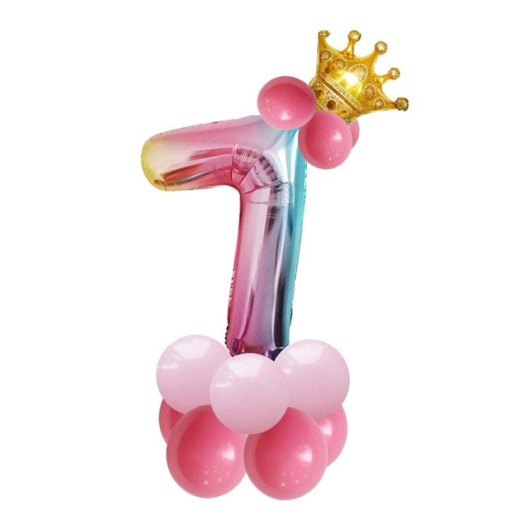 T2001 Birthday Gradient Digital Crown Aluminum Film Balloon Set