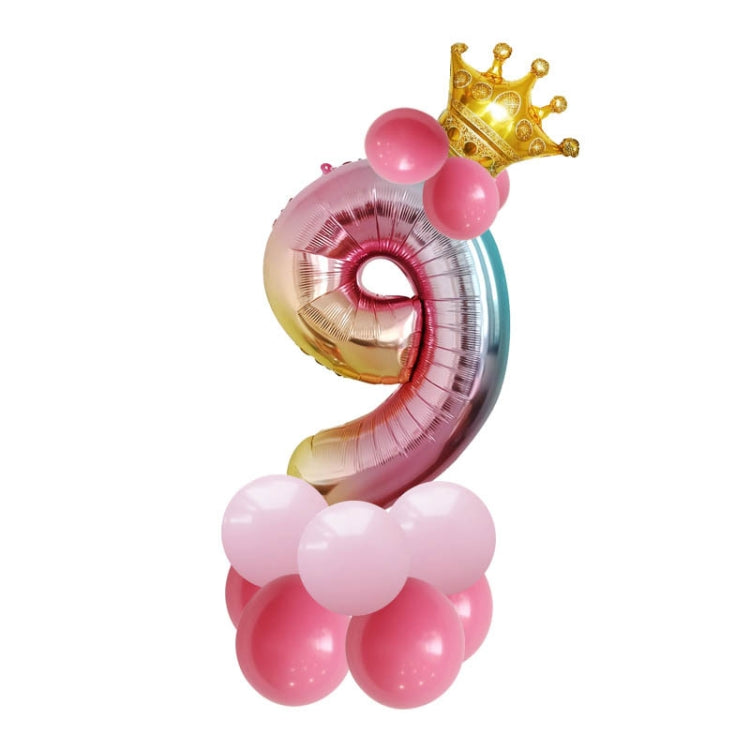 T2001 Birthday Gradient Digital Crown Aluminum Film Balloon Set
