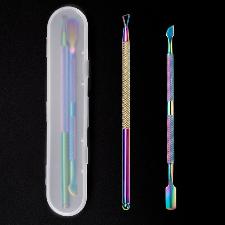 2 in 1 Color Titanium Nail Remover Set Stainless Steel Double-headed Dead Skin Push Set