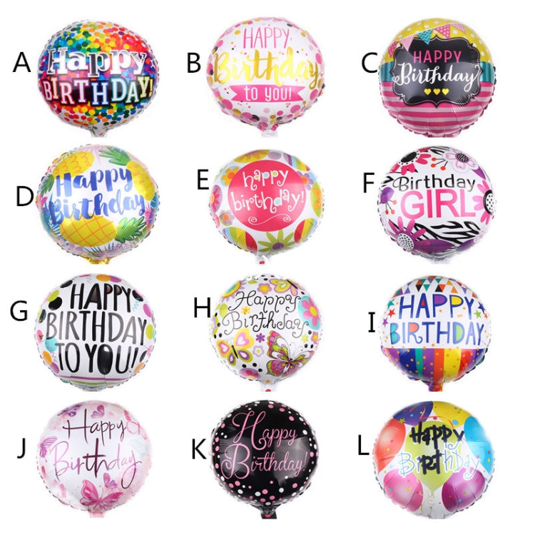 10 PCS 18-inch Round Happy Birthday Aluminum Film Balloons Birthday Party Scene Decoration Balloons