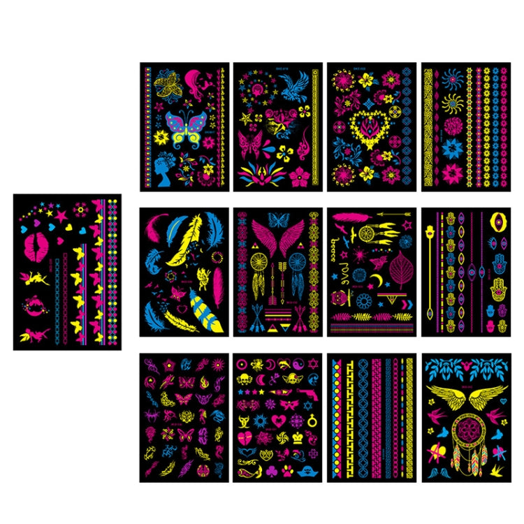 10 PCS Fluorescent Flower Arm Tattoo Sticker Face Sticker Waterproof Feather Tattoo Arm Tattoo Sticker