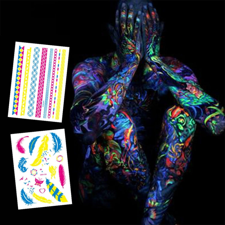 10 PCS Fluorescent Flower Arm Tattoo Sticker Face Sticker Waterproof Feather Tattoo Arm Tattoo Sticker
