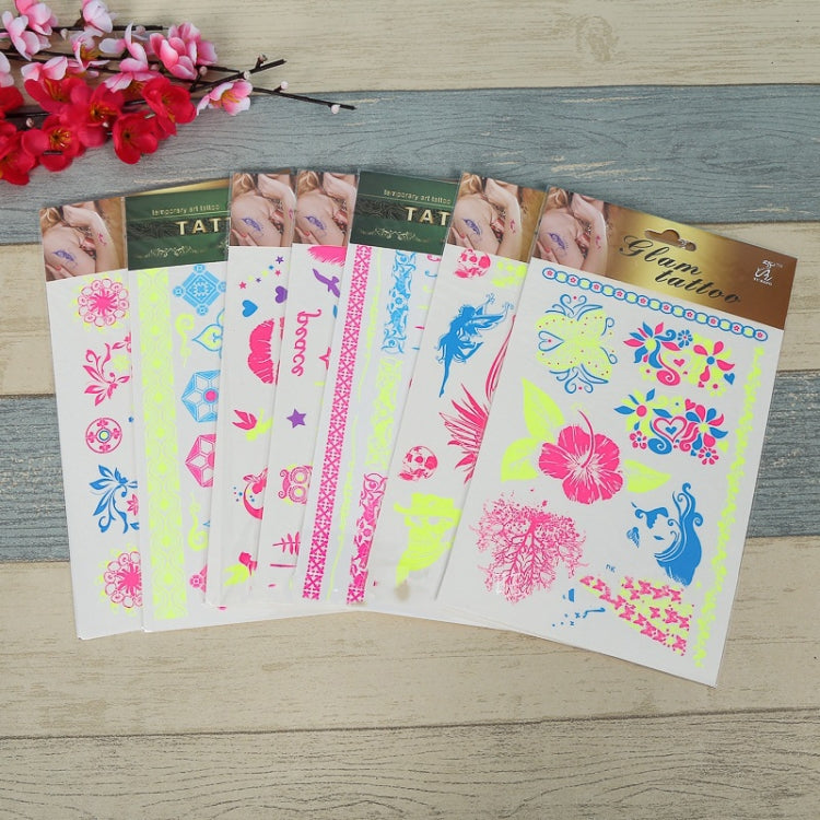 10 PCS Fluorescent Flower Arm Tattoo Sticker Face Sticker Waterproof Feather Tattoo Arm Tattoo Sticker