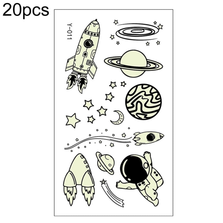 20 PCS Cartoon Spaceship Luminous Children Tattoo Stickers