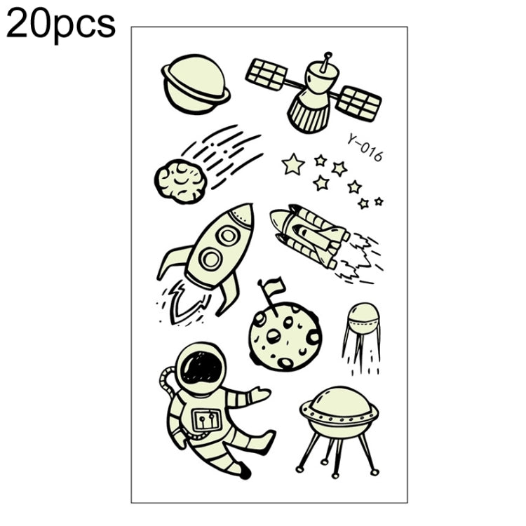 20 PCS Cartoon Spaceship Luminous Children Tattoo Stickers