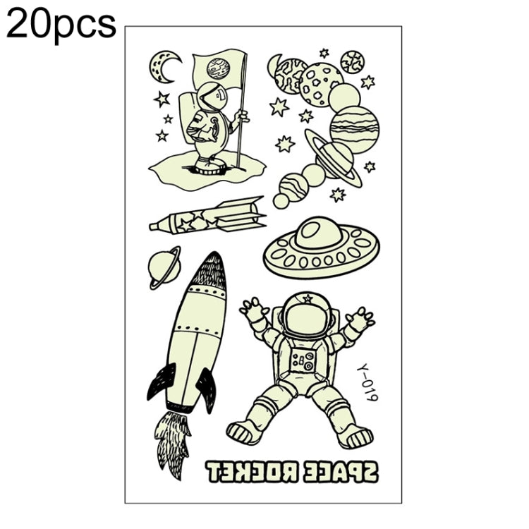 20 PCS Cartoon Spaceship Luminous Children Tattoo Stickers