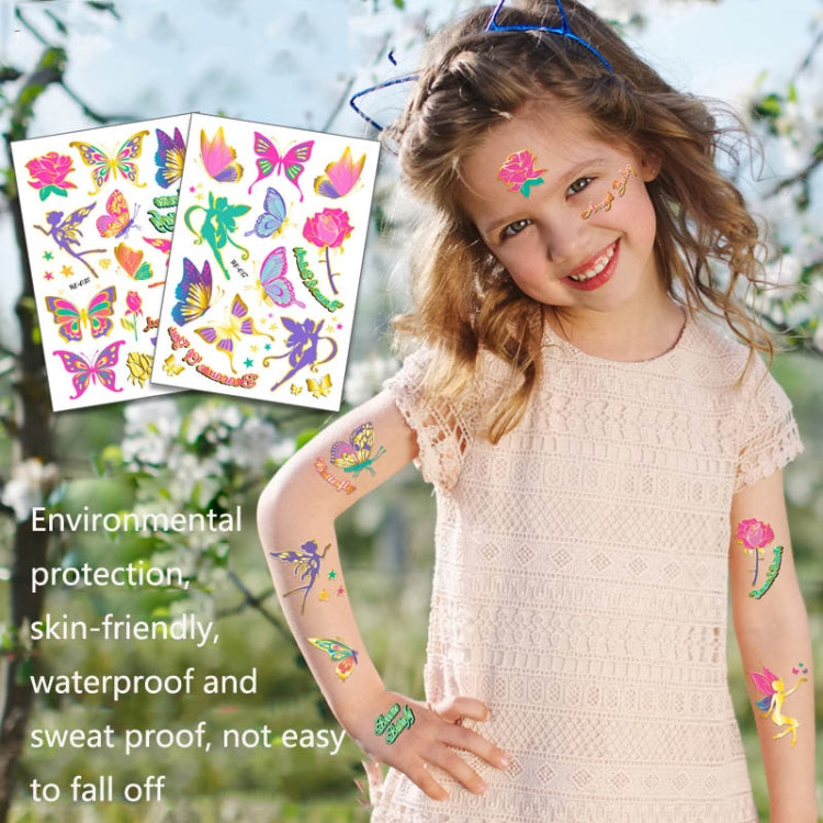 10 PCS Children Water Transfer Fresh Butterfly Bronzing Tattoo Stickers Cartoon Cute Metal Tattoo Stickers