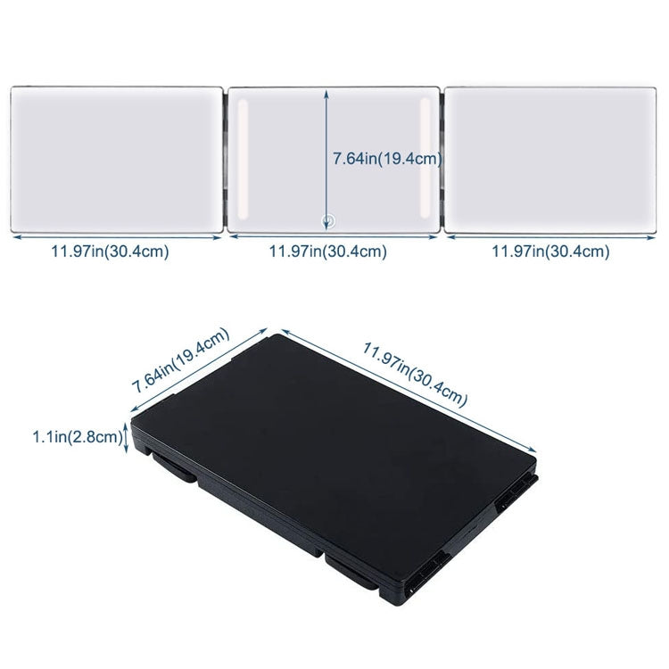 Three-Sided Mirror With LED Light Retractable Hanging Three-Fold Mirror With 10X Magnification Small Mirror