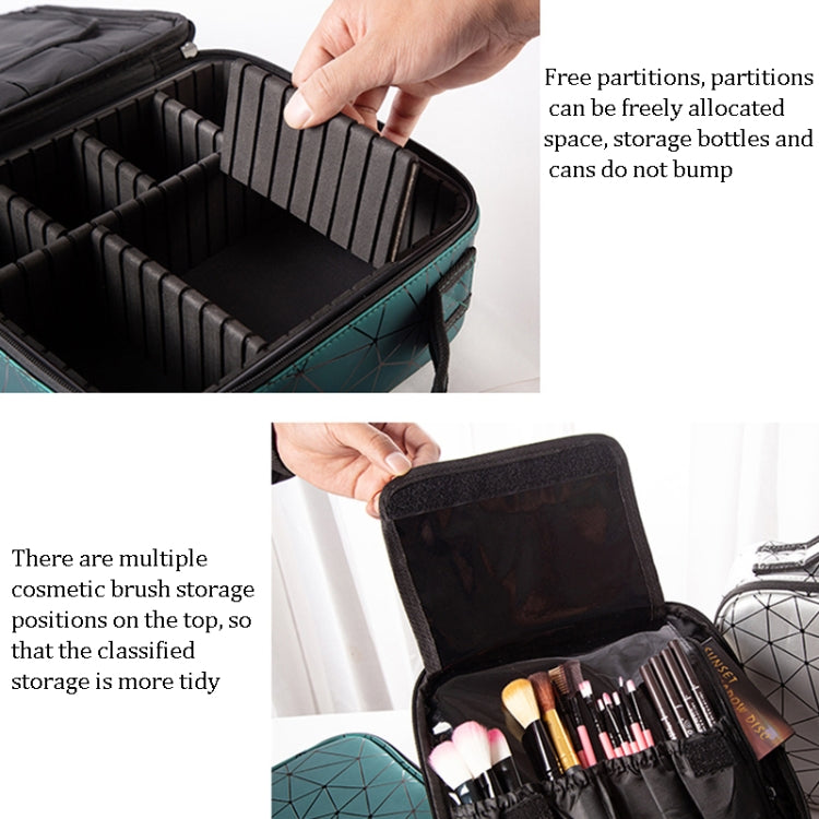 Waterproof Cosmetic Box With Partitions Cosmetic Bag Large-Capacity Rhombic PU Cosmetic Storage Box