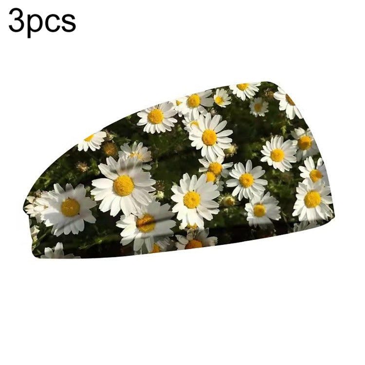 3 PCS Printing Elastic Polyester Cloth Women Headband Sports Sweat Wide Version Bundle Belt