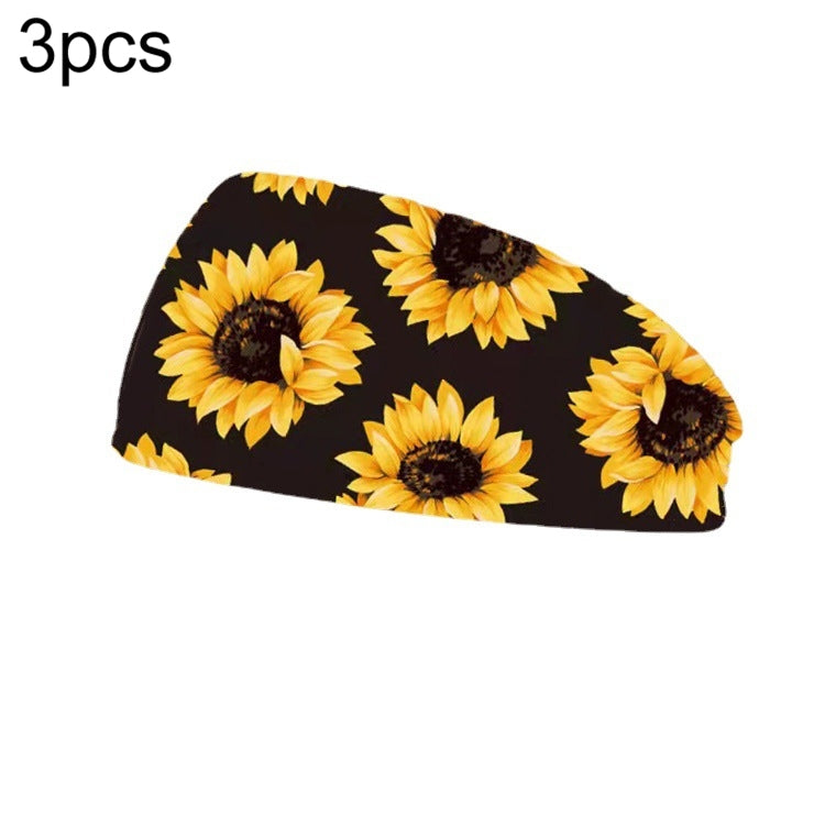 3 PCS Printing Elastic Polyester Cloth Women Headband Sports Sweat Wide Version Bundle Belt