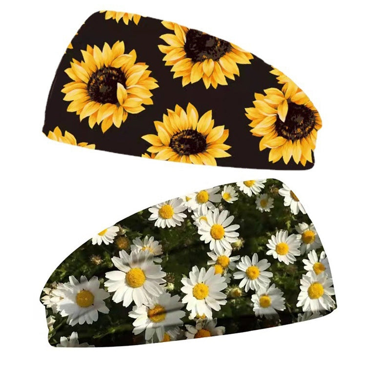 3 PCS Printing Elastic Polyester Cloth Women Headband Sports Sweat Wide Version Bundle Belt