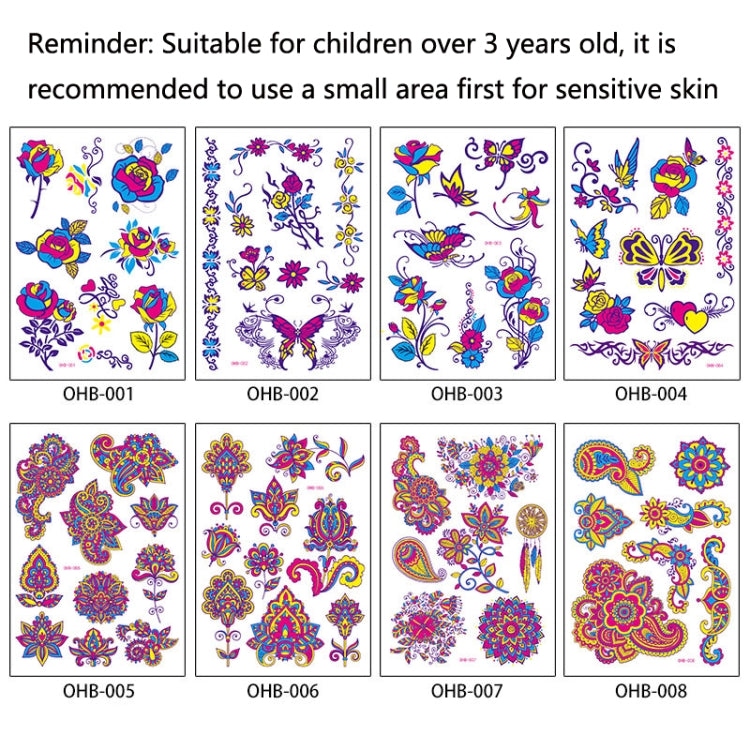 Fluorescent Face Waterproof Environmental Protection Tattoo Stickers Nightclub Bar Flower Arm Stickers