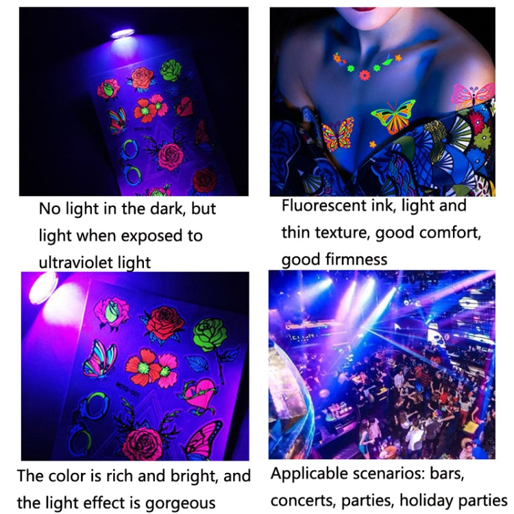 Fluorescent Face Waterproof Environmental Protection Tattoo Stickers Nightclub Bar Flower Arm Stickers