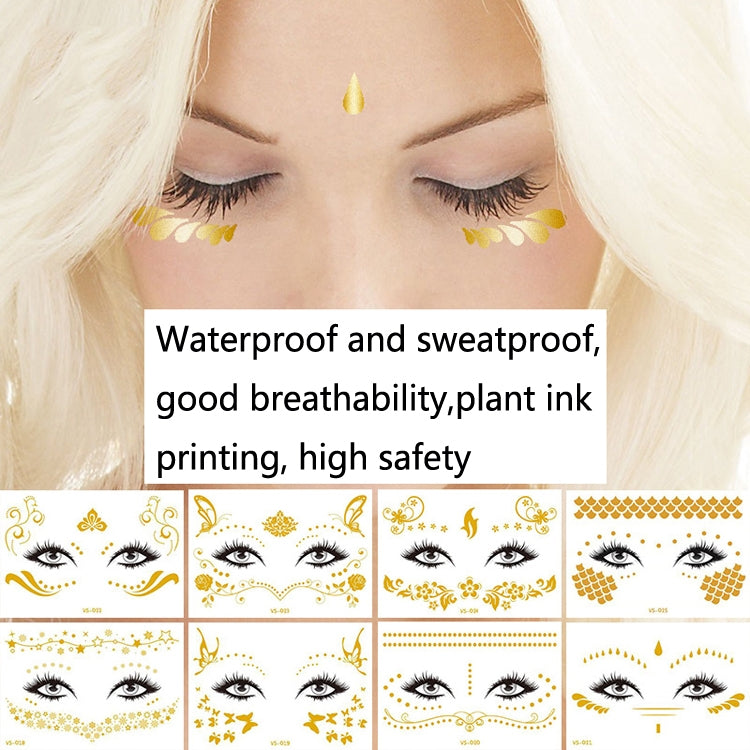 20 PCS Waterproof Bronzing Face Tattoo Stickers Party Masquerade Face Stickers