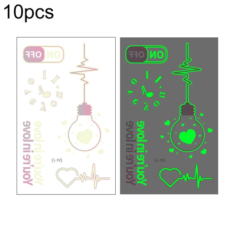 10 PCS Waterproof Luminous Tattoo Stickers Gradient Temporary Tattoo Stickers