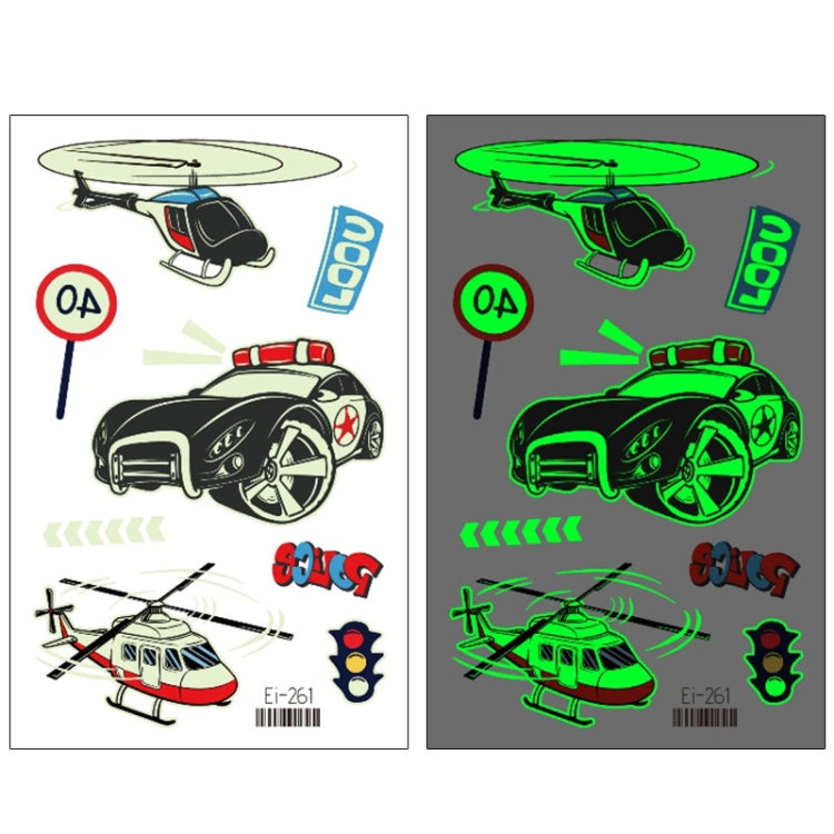 20 PCS Waterproof Children Luminous Cartoon Transport Car Tattoo Sticker