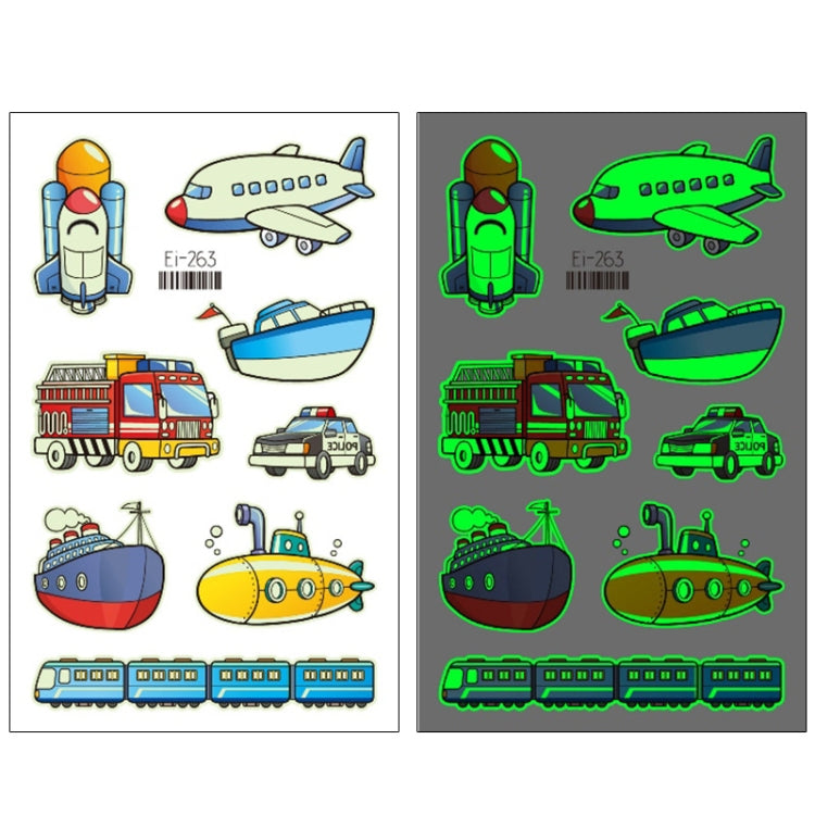 20 PCS Waterproof Children Luminous Cartoon Transport Car Tattoo Sticker
