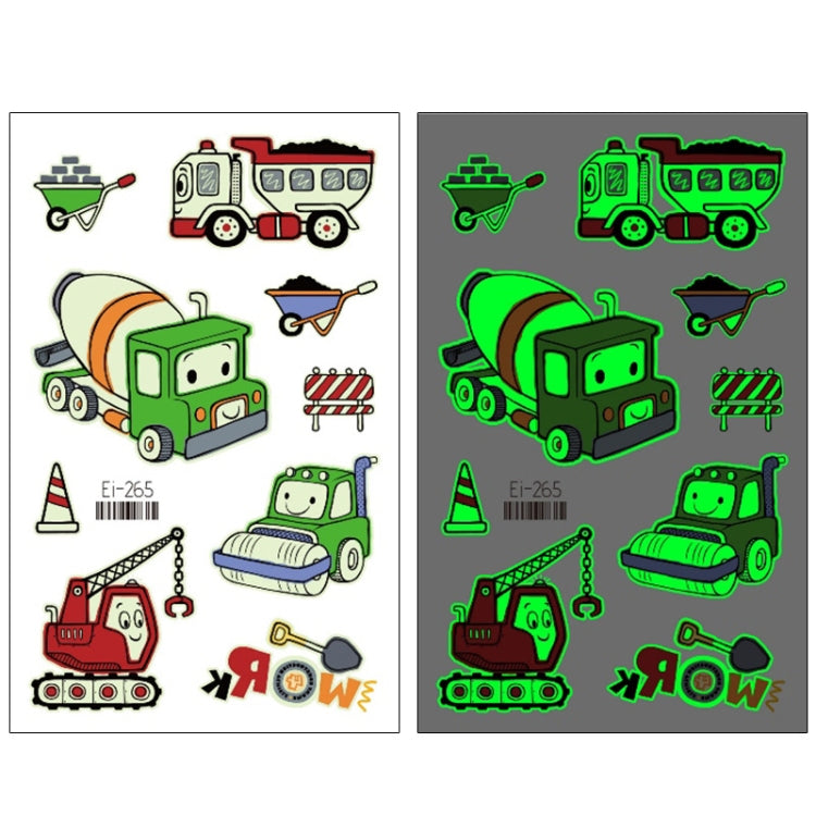 20 PCS Waterproof Children Luminous Cartoon Transport Car Tattoo Sticker
