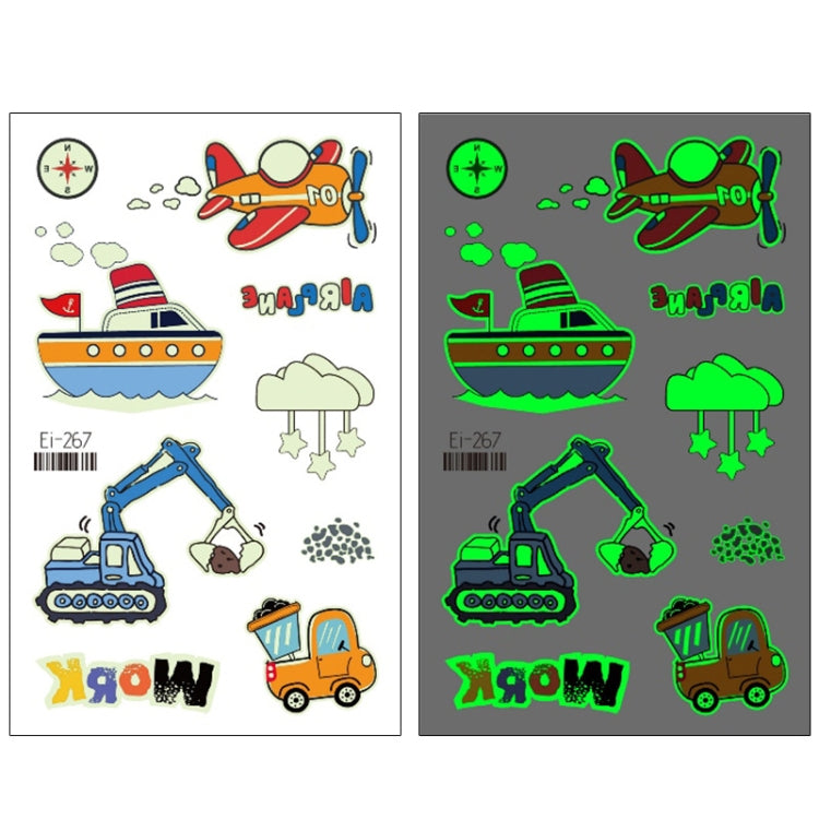 20 PCS Waterproof Children Luminous Cartoon Transport Car Tattoo Sticker