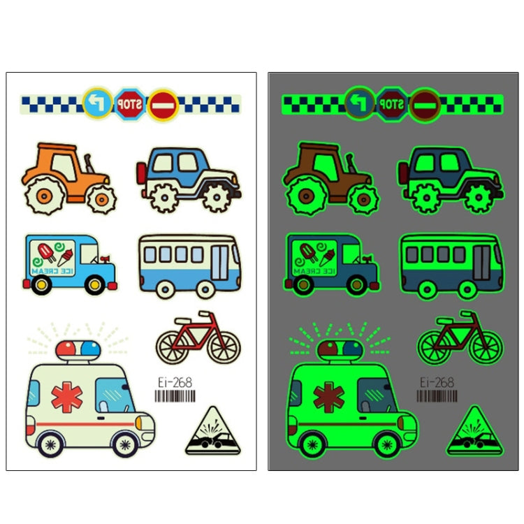 20 PCS Waterproof Children Luminous Cartoon Transport Car Tattoo Sticker