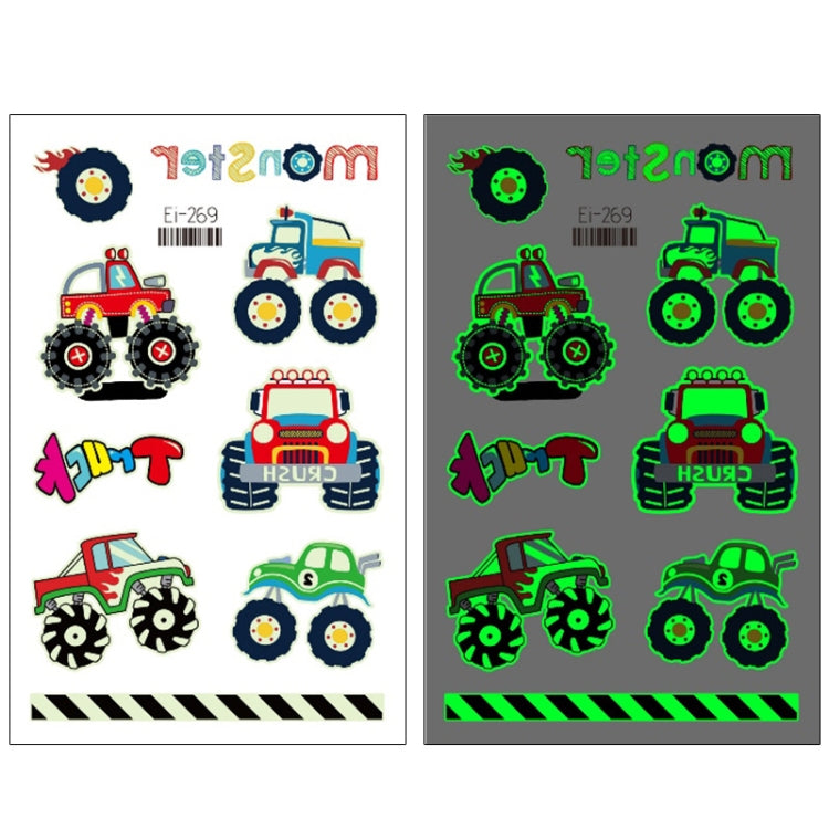 20 PCS Waterproof Children Luminous Cartoon Transport Car Tattoo Sticker